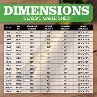 classic gable shed dimensions