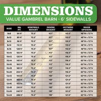 value gambrel barn with 6 ft sidewalls dimensions