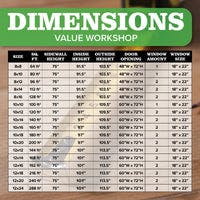 value workshop dimensions table