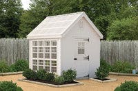 8x8 Colonial Gable Greenhouse with fence and trees in background