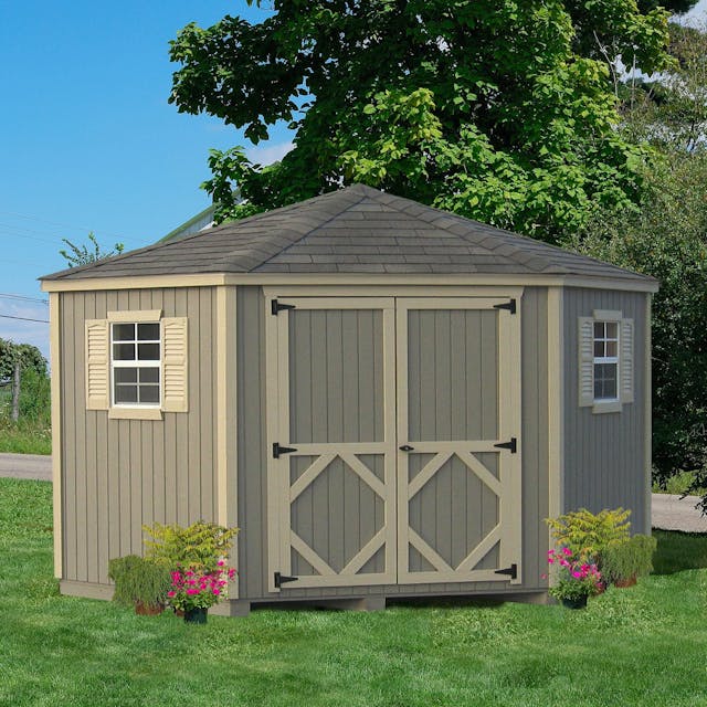 Classic Five Corner Shed on grass